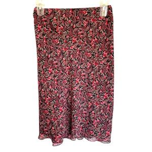 Vintage Floral Pink and Black Stretch Skirt Women’s Size L